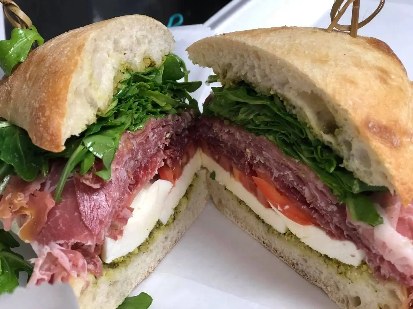 Meat lover's panino sandwich on ciabatta