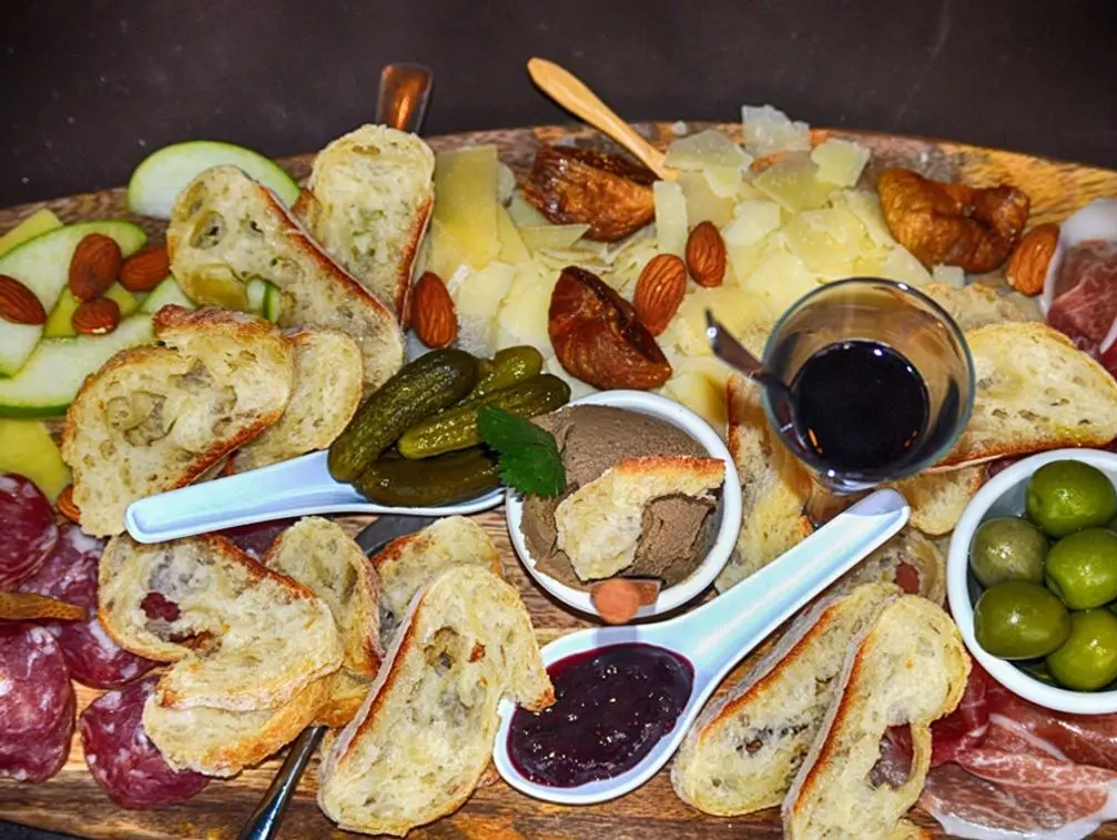 Board 2 with parmesano, chicken liver pate, aged cheddar and cured meats