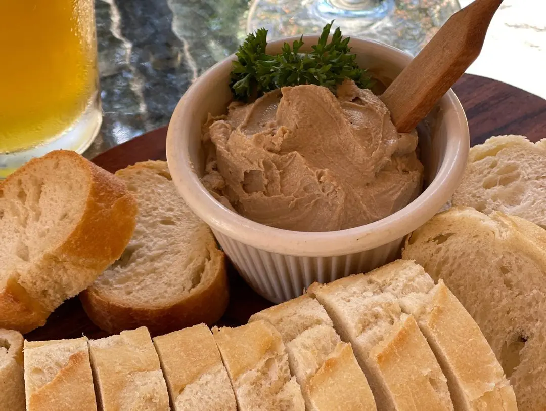 Mousse-style chicken liver pate served with baguette